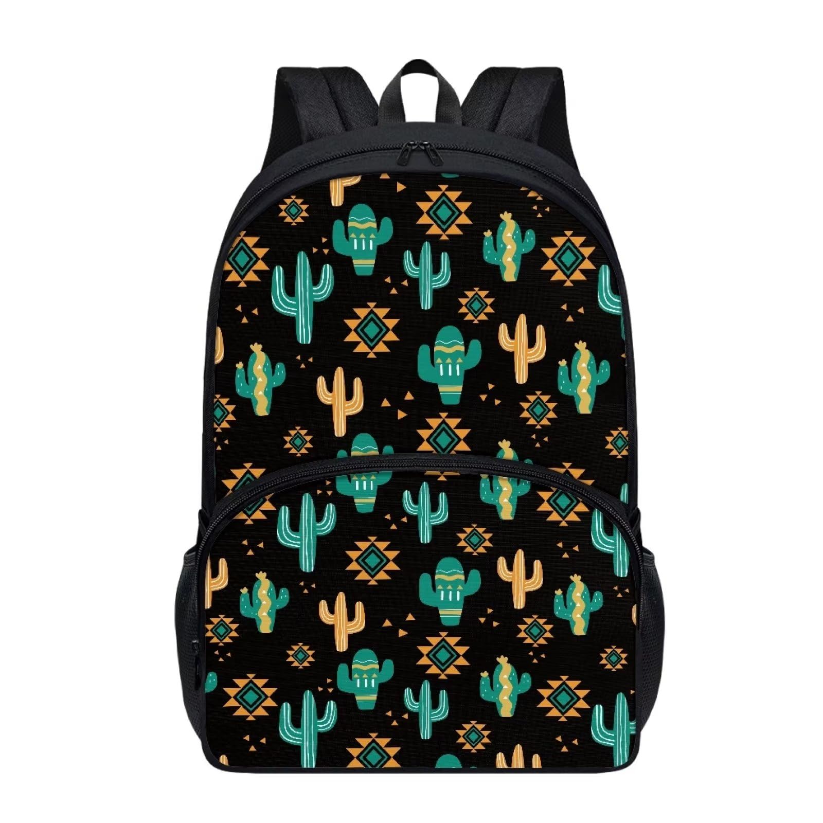 Novelty Kids Tribal Aztec Cactus Backpack for Boys Girls Comfy Padded Back Lightweight Cute School Backpack Bag with Front Pocket Durable Student Personalized Bookbag Casual Daypack