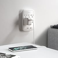 Vista 6 de Oviitech Protector de sobretensiones de 6 tomas, adaptador de pared de 900 julios con 2 cargadores USB, puertos USB duales de 3.1 A, enchufes