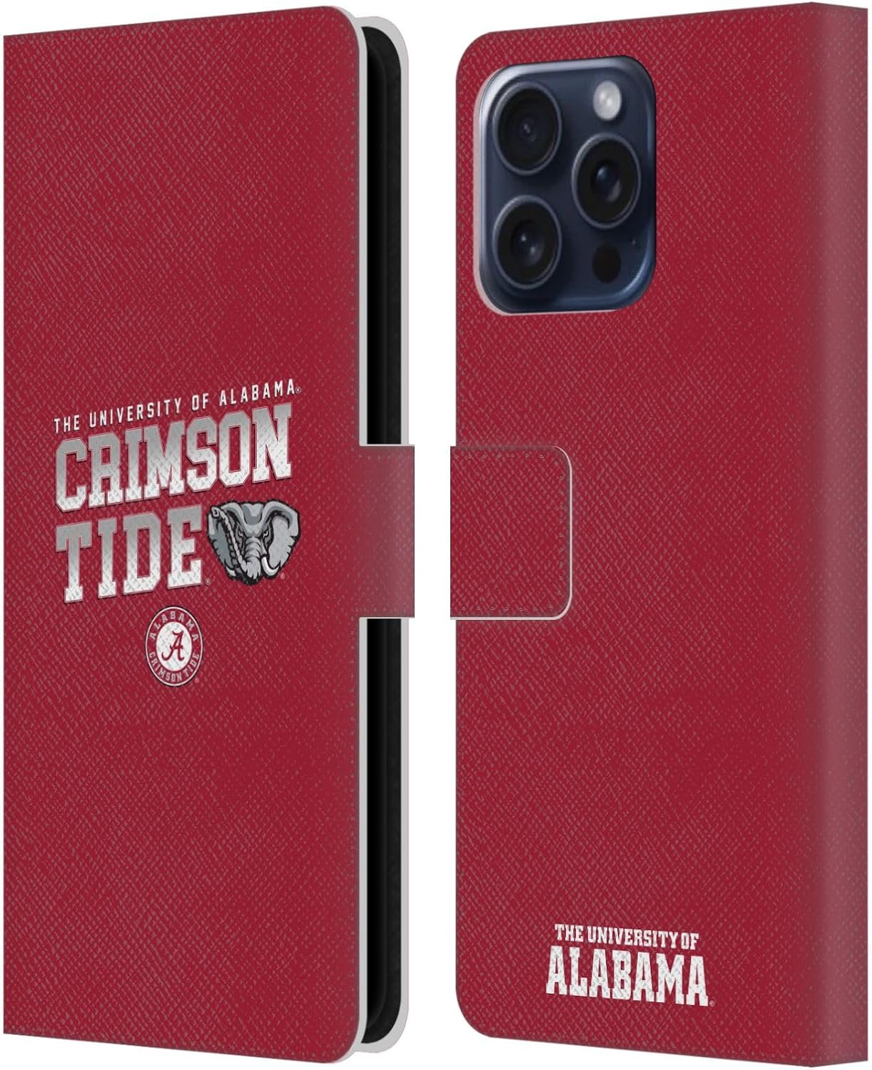 Head Case Designs Officially Licensed University of Alabama UA Crimson Tide Leather Wallet Case Compatible with Apple iPhone 16 Pro Max