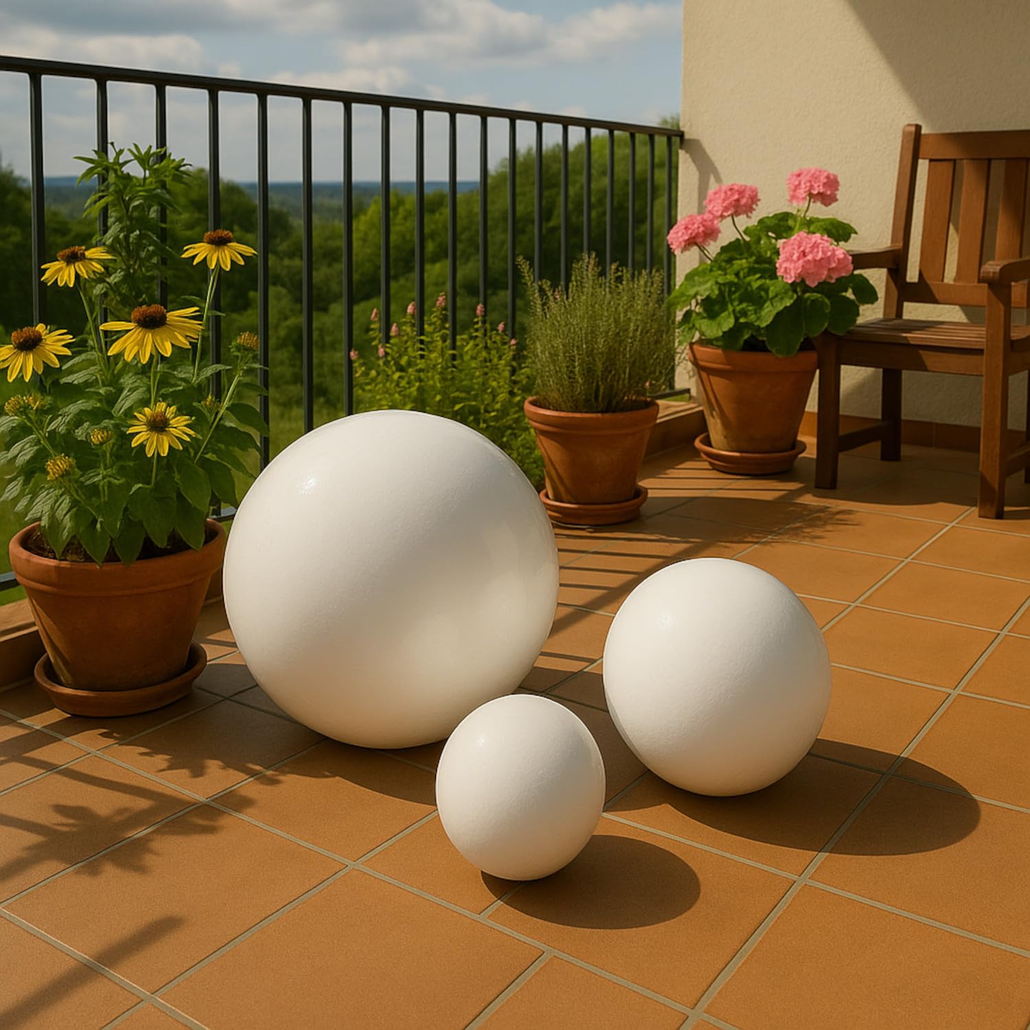 Boule de jardin en grès céramique - Convient pour l'extérieur - Couleur : blanc mat - Diamètre : 30 cm - Résistant au gel