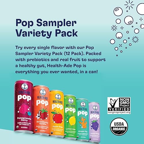 Miniatura 4 de Health-Ade Soda pop refresco prebiótico apoya la salud intestinal rica en fibra agua seltzer con jugo de fruta real sin edulcorantes artificiales