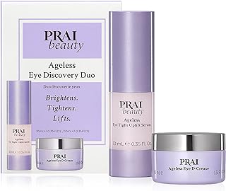PRAI Beauty Ageless Eye Discovery Duo - Eye Tight Uplift Serum (10ml) & Ageless Eye D-Crease Cream (10ml) Anti Aging Under-Eye Care, Wrinkles, Dark Circles Treatment for Younger Looking Skin