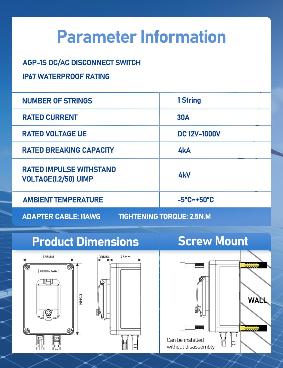 DIHOOL Outdoor Circuit Breaker Box, 30 Amp PV Solar Disconnect Switch for RV, Solar Panel Junction Box