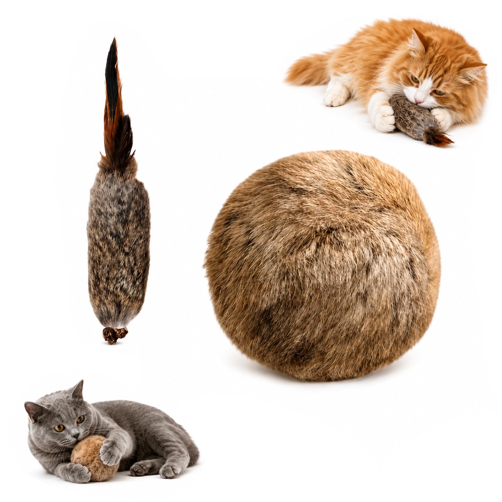 QhgPnt Rabbit Fur Ball Cat Toy, Engaging Cat Toy with Catnip Balls and Tail Wand, Interactive Play for Indoor Cats, Training Catnip Toys for Cats, Interactive Cat Toy for Kicks Games Exercise Bonding