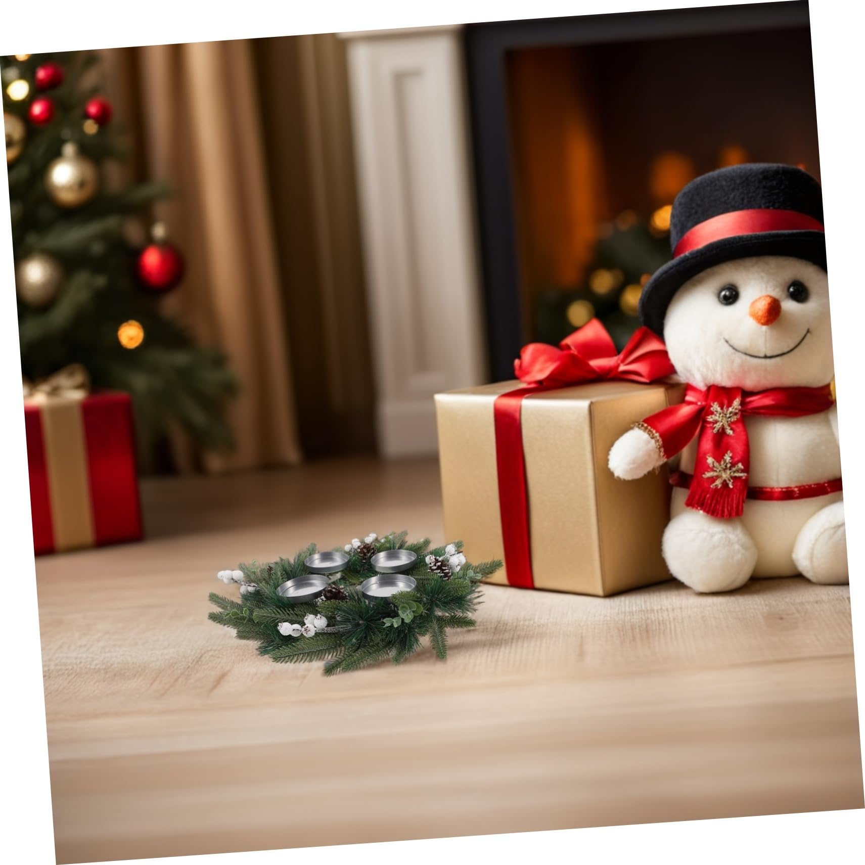 MAGICLULU Adventskranz mit Künstlichem Dekorativer Kerzenhalter mit Beeren und Zapfen Stabiles Design für Festliche Weihnachtsdekoration und Einfache Montage