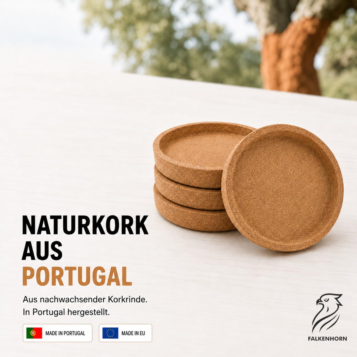 Kork Untersetzer 24er Set Ø 10 cm mit Rand – Glasuntersetzer, Tassenuntersetzer & Getränkeuntersetzer aus Naturkork – saugfähig, hitzebeständig – Made in Portugal