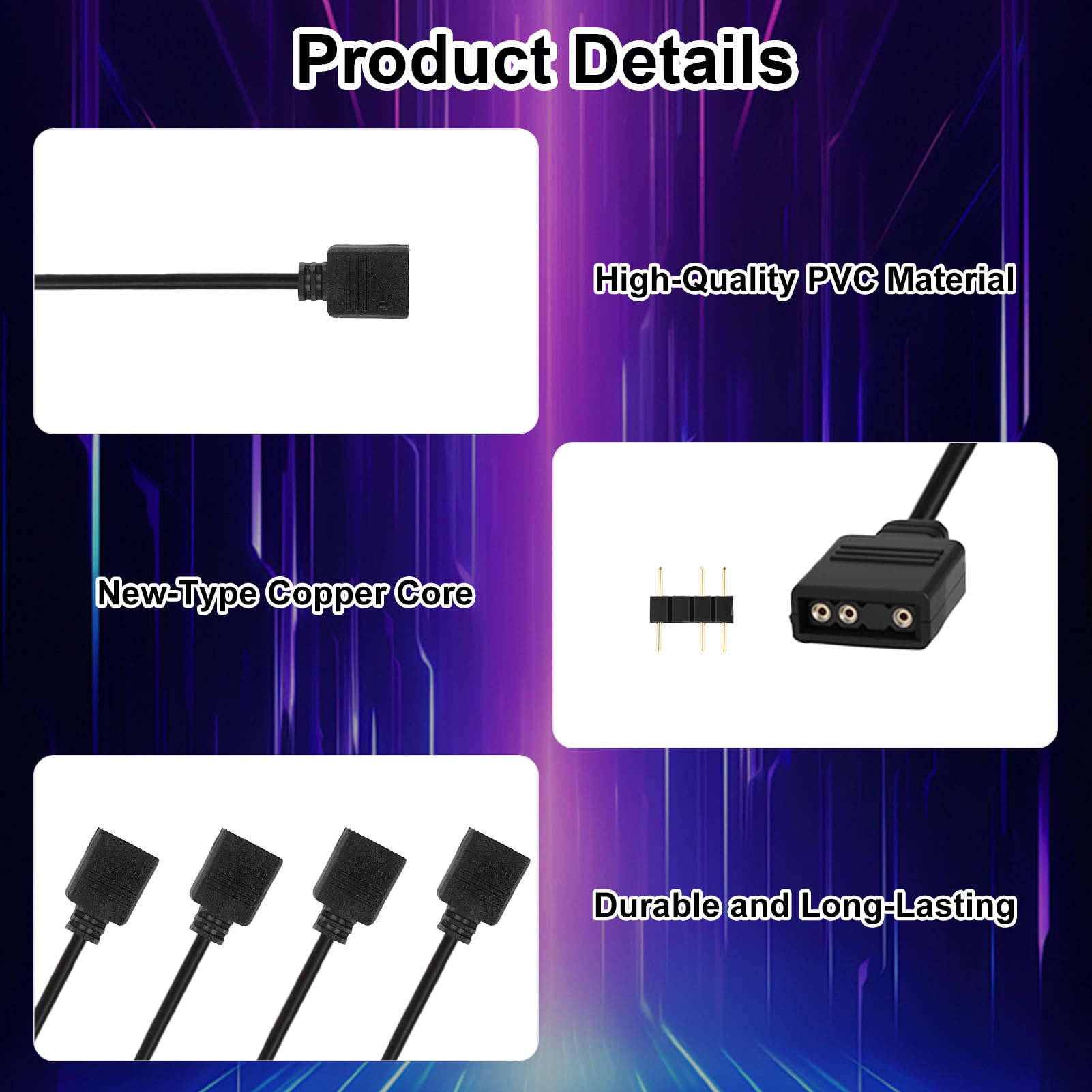 ARGB-Verlängerungskabel, 5 V, 3-polig, ARGB, 1-zu-1-Buchse auf Buchse, Kabelverlängerung, PC für Computergehäuse-Lüfter und adressierbare LED-Streifen, RGB-Splitterkabel (5-V-Verlängerungskabel