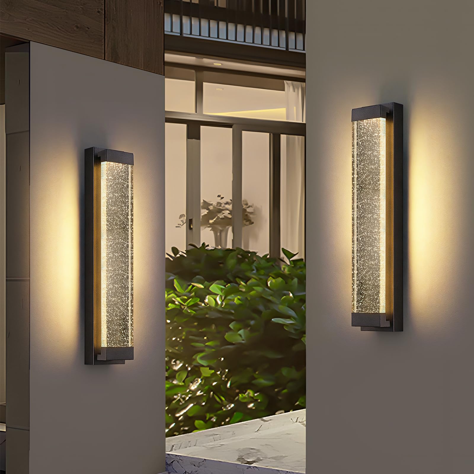 Mikeru Garden Wall Light, 60cm Modern Minimalist Wall Light, 3000K Warm White Light, IP65 Waterproof Outdoor Wall Light, Hard-Wired Bubble Glass Light Fixture for Entrance, Hallway, Porche, 2Pack