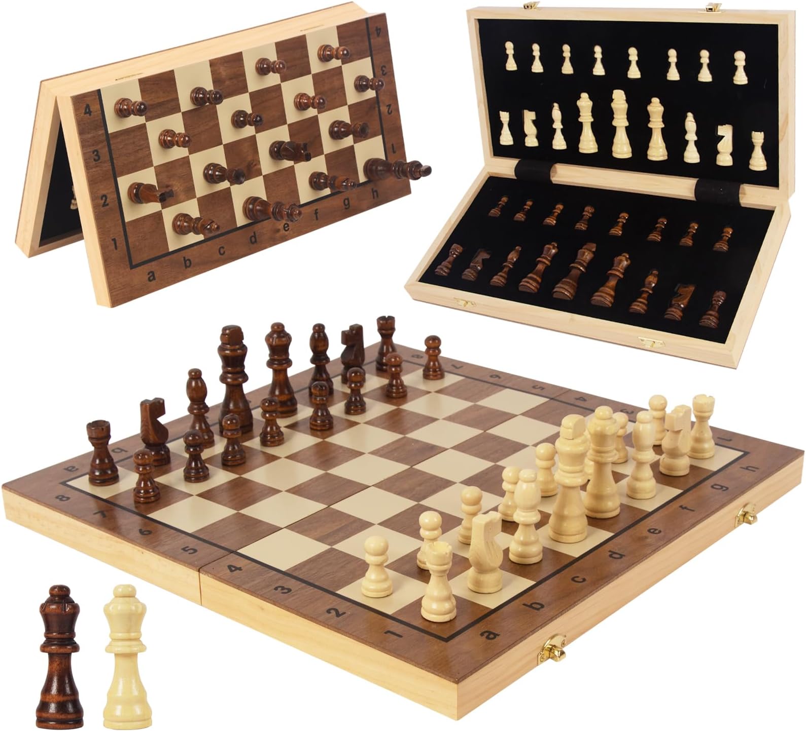 Magnetic Chess Game Wooden for Adults and Children, Foldable Chess Board, 40 x 40 cm, Portable Chess Game, Nut and Pine Wood (Brown, Large Folding)