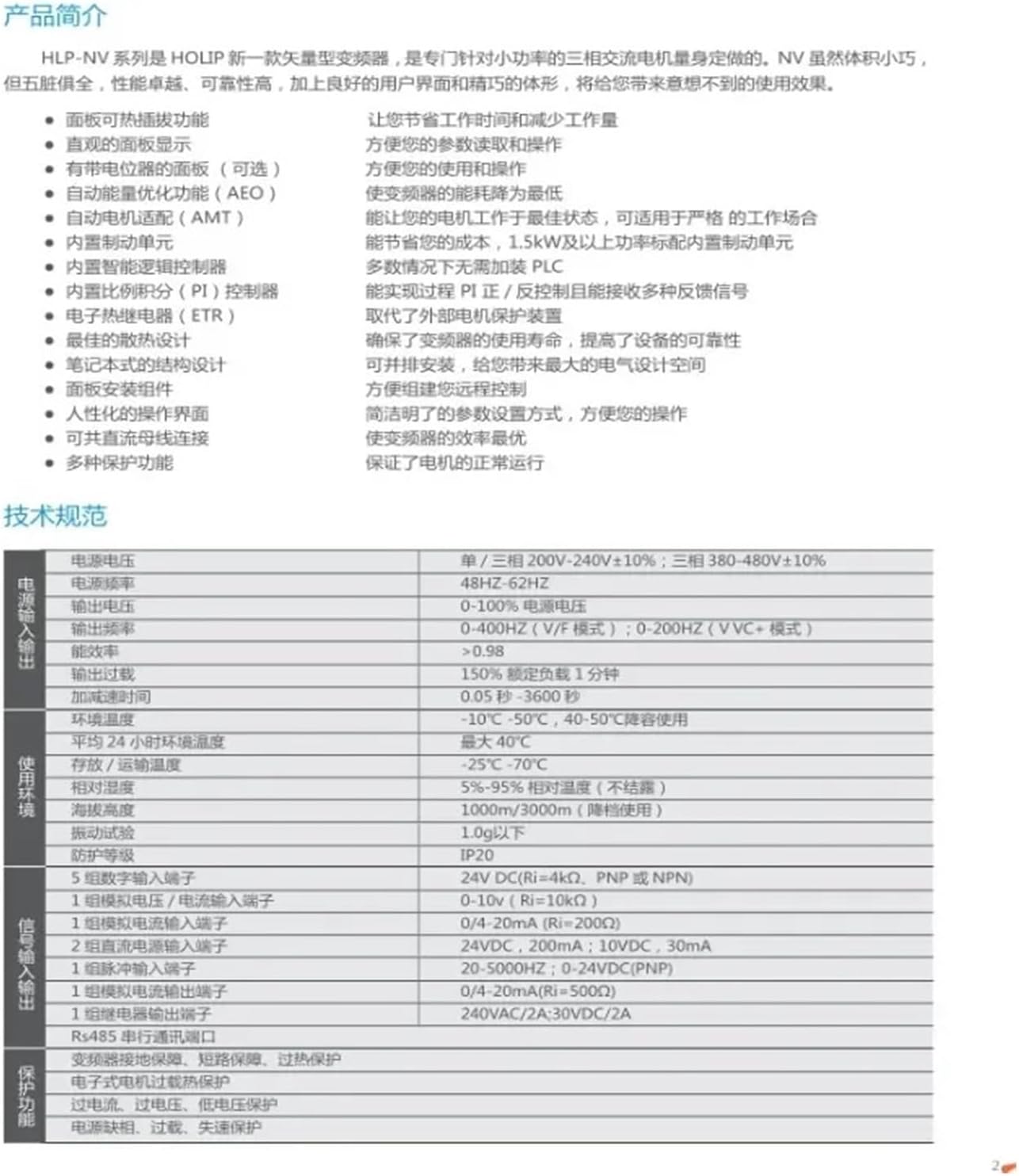 Frequency Converter HLP-NV Series 0.37kw-22kw220/380v(HLPNV01D543B)
