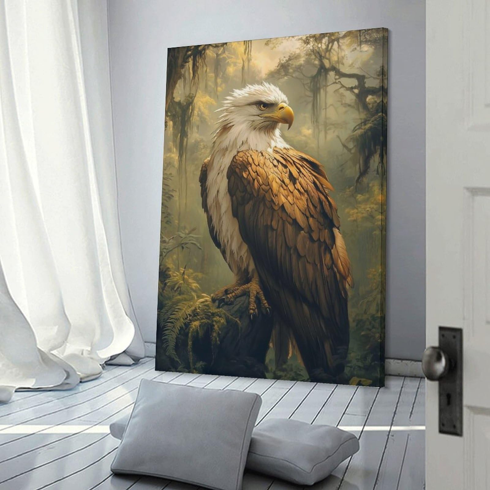 Junmoney Frame-Style-1 Canvas Wall Art Majestic Eagle In Forest, 12X18inch(30X45cm), For Lounge Decor, Bedroom Walls Or Flats, Eye Catching Artwork For Blank Walls
