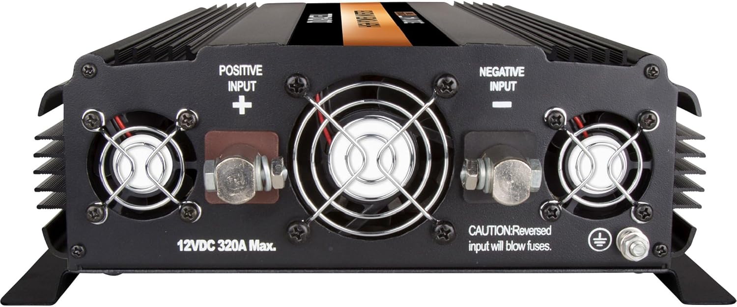 Rear view of Duracell Inverter showing positive and negative input terminals