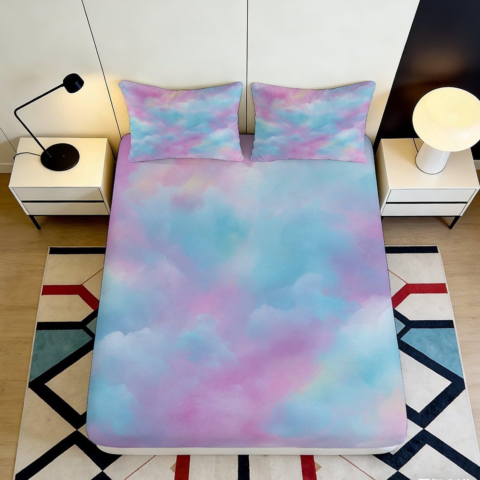 Pnayamiorkfel Style-10 3D Printed Pastel Cloud Fitted Sheet Microfiber Soft Breathable Dreamy Sky Mattress Cover For Bedroom Decor Dorm Protection 90X200x25cm