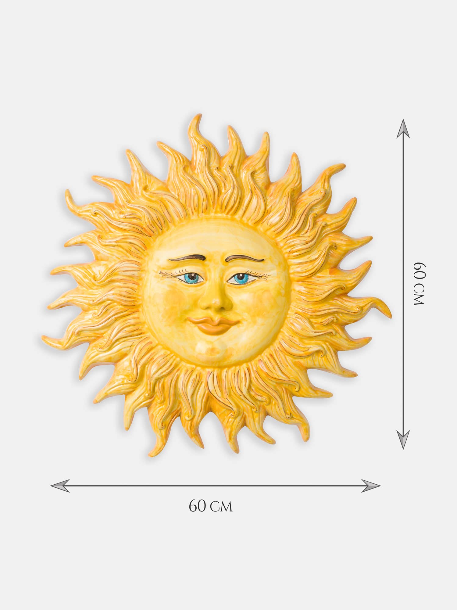 Terrecotte del Sole - Sole in ceramica siciliana originale per parete giallo diametro 60, realizzato e decorato a mano.