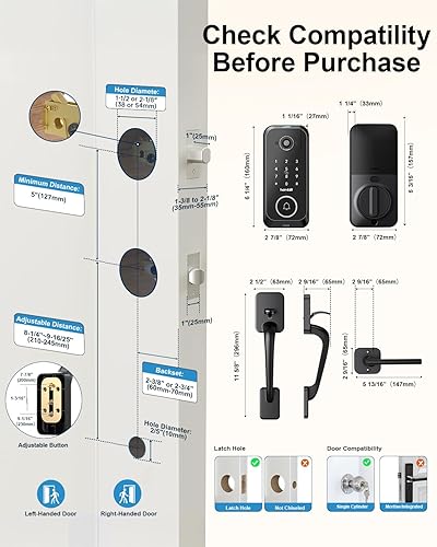Miniatura 5 de Juegos de cerradura de puerta delantera inteligente cerradura de cámara HD 2K con kits de timbre, cerradura de puerta de entrada sin llave con