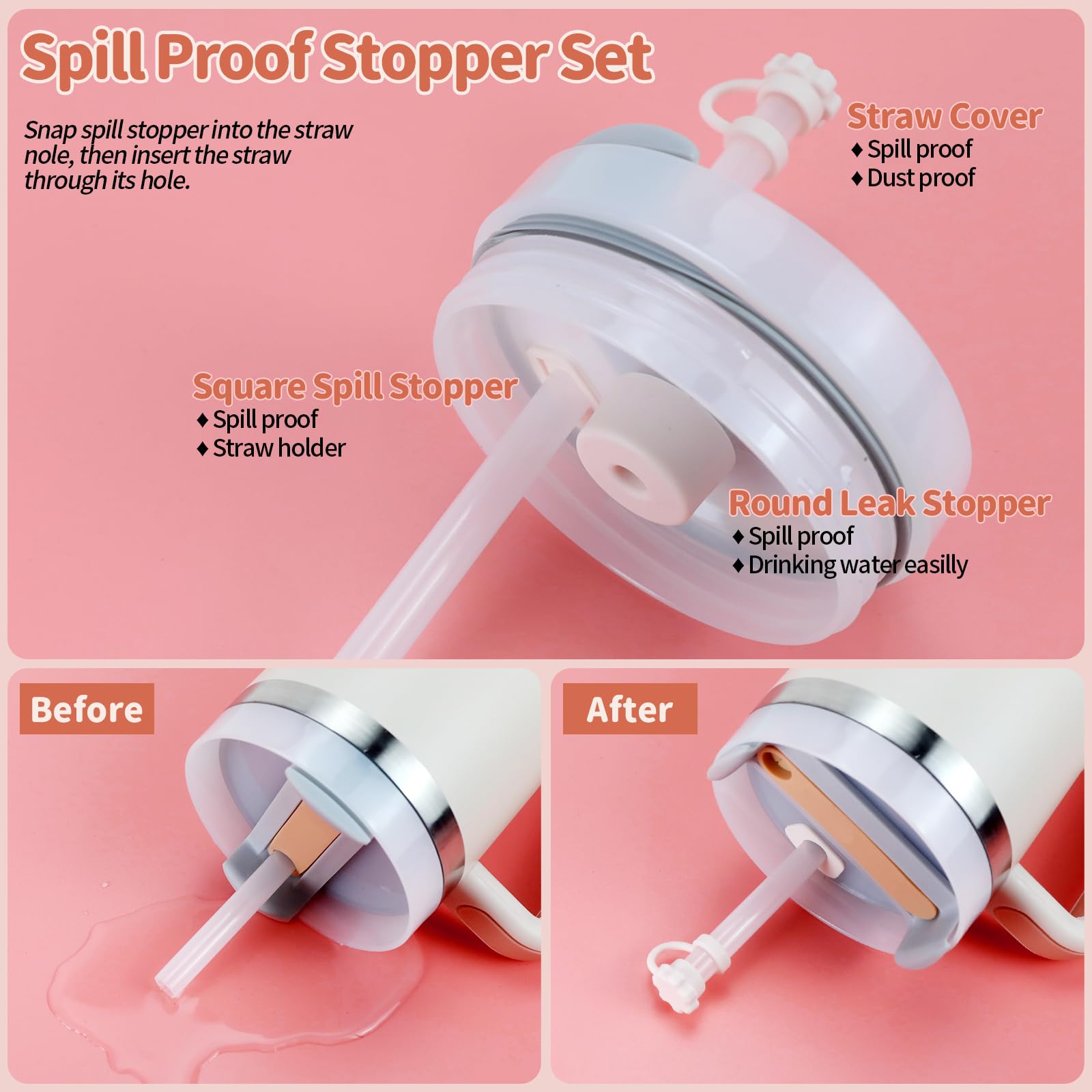 Stanley Cup Zubehör Set – Silikonhülle, Auslaufschutz, Strohhüte, Bodenpad, Transparent, Kompatibel Mit 30 Oz & 40 Oz Bechern