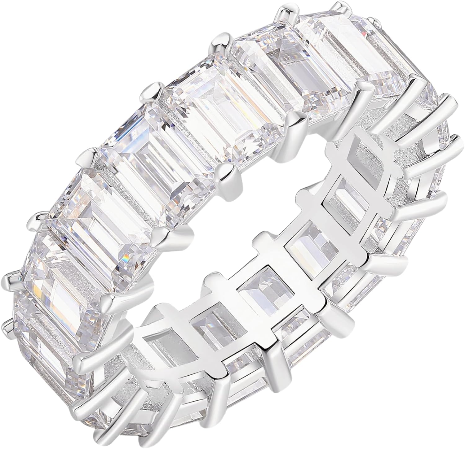 Full Eternity Ring for Women 925 Sterling Silve Wedding Band Round/Oval/Emerald Cut Anniversary Engagement Stackable Rings Size 5-10