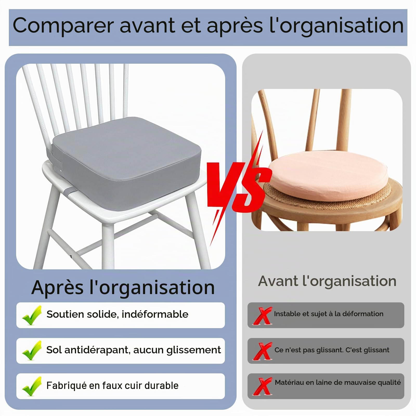 Rehausseur de siège pour enfant - Pour table à manger - Amovible - En cuir synthétique - Avec boucle de sécurité - Pour table à manger - Gris foncé