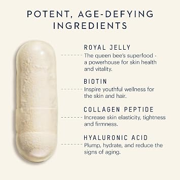 Manuka Health Royal Jelly Supplement with Biotin, Collagen & Hyaluronic Acid Skin Care Supplements for Daily Beauty, Skin Health & Rejuvenation 80 Capsules (80-Day Supply)
