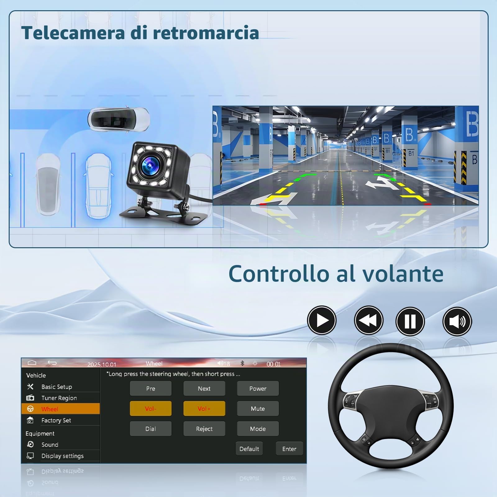 Autoradio 1 DIN con Carplay Wireless & Android Auto, Roinvou con Schermo 6.28" - Telecamera Retro, FM, Bluetooth, EQ, Vivavoce, Aux/USB/Type-C, Comandi al Volante, Mirror Link