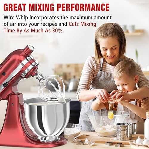 Miniatura 7 de K45WW - Accesorio de acero inoxidable de 6 alambres para batidora KitchenAid con cabezal inclinable, cuenco de 4.5 a 5 cuartos de galón, repuesto de