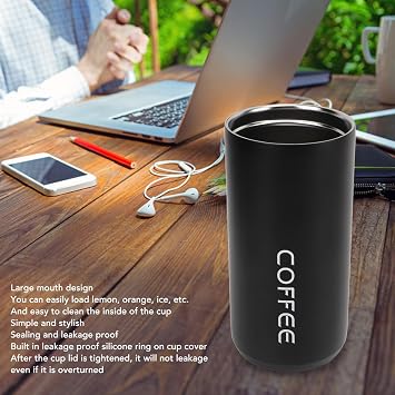 Insulated Coffee Mug Coffee Cup 400ml Vacuum Stainless Steel Simple Stylish Portable Insulated Water Cup(black)