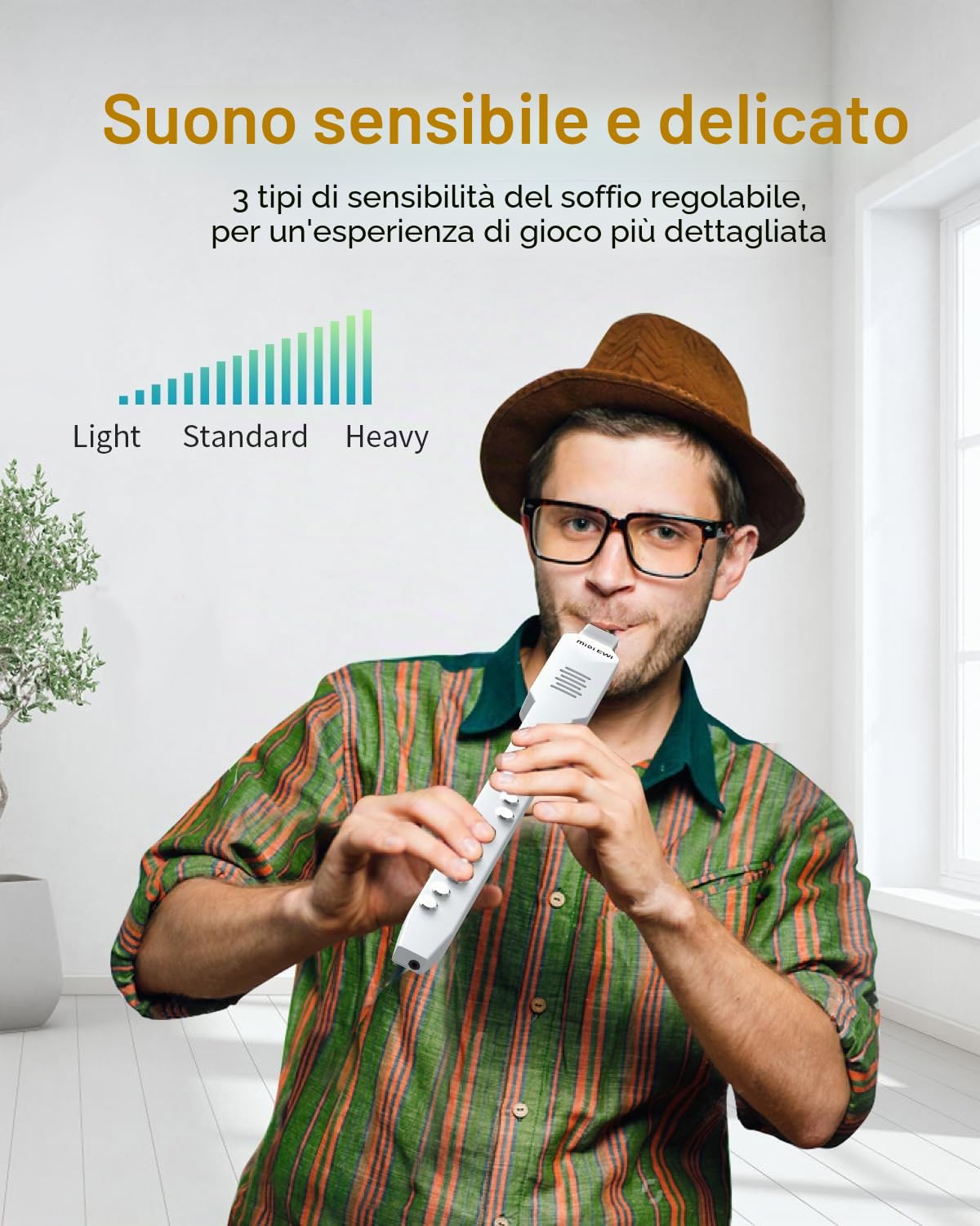 Strumento a fiato digitale, strumento elettrico a fiato bianco, supporta Bluetooth MIDI, strumento a fiato elettronico con ugello rimovibile e cavo di alimentazione, 10 suoni integrati per