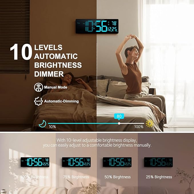 Reloj de pared digital grande 16" con control remoto LED RGB miniatura 4
