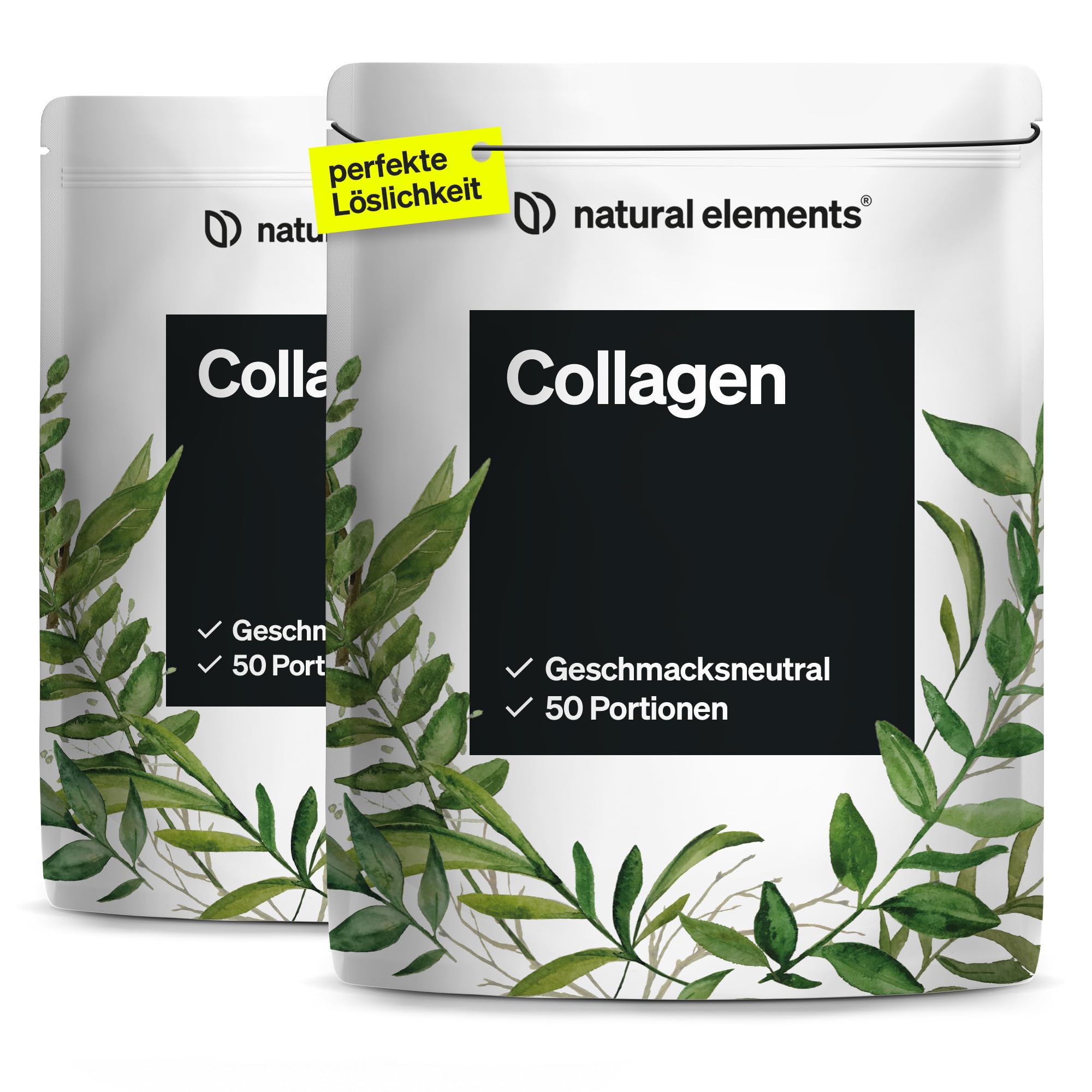 natural elements Collagen Pulver 2er Set - 2x 500 g – Kollagen Hydrolysat Peptide – Kollagen Typ 1 und 3 – perfekte Löslichkeit, natürlicher Geschmack ohne Aromen – laborgeprüfte Qualität