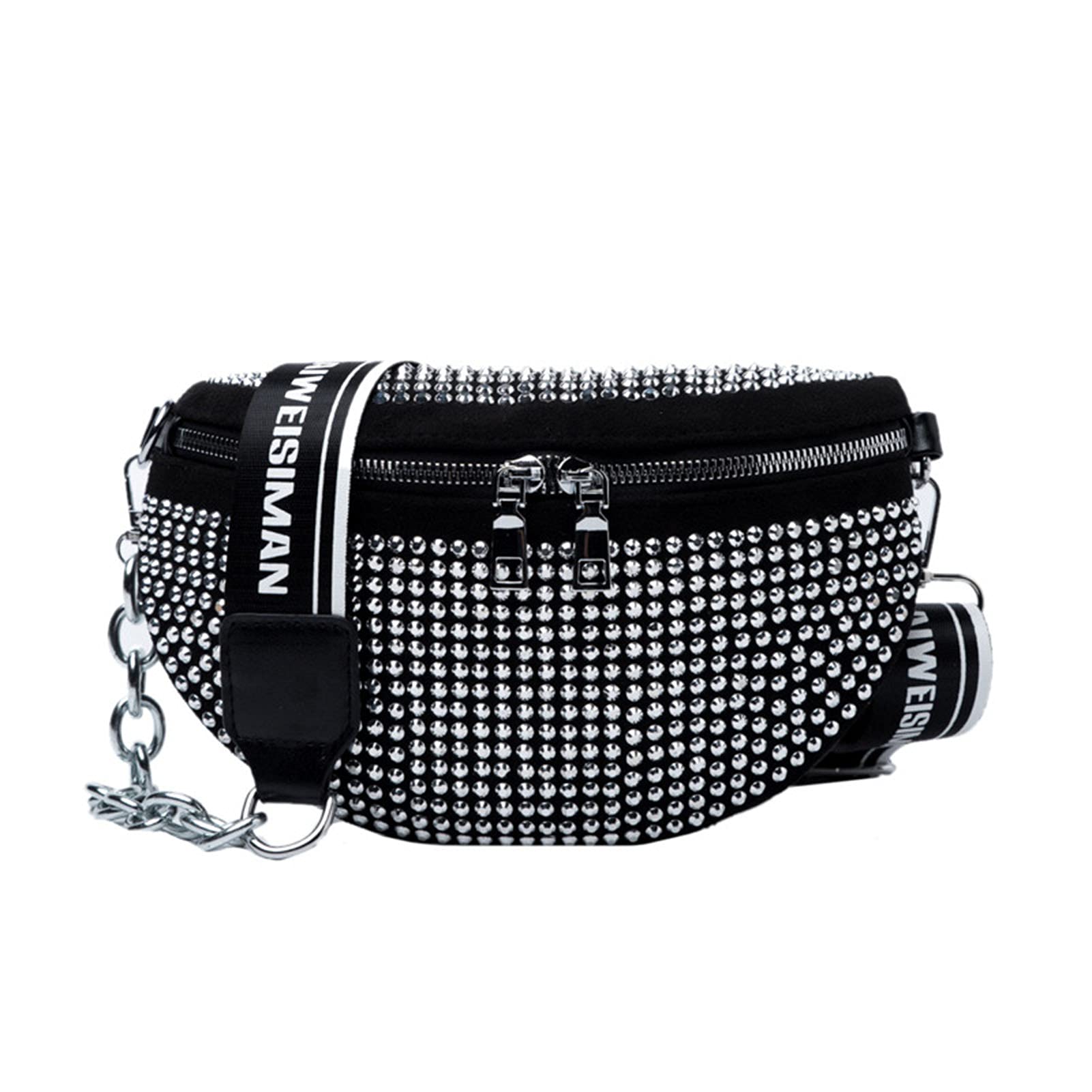 EliauklySparkly Rhinestone Fanny Pack,Crossbody Belt Bags with Adjustable Belt,Shoulder Bags Phone Purse Waist Packs Fanny Bag for Club Party Beach Travel (Silver)