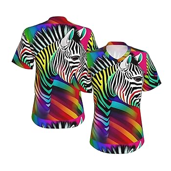Colorful Rainbow Zebra Print Women's Summer Tops -Casual Yet