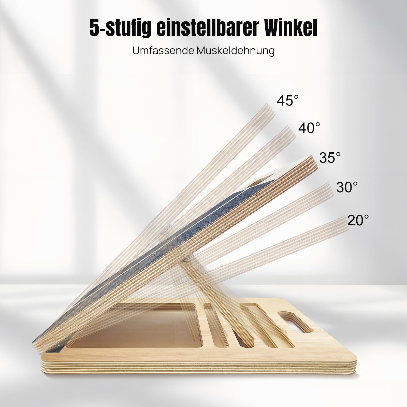 Leichtes & stabiles Schrägbrett aus Holz, Wadendehner mit 5 Neigungswinkeln (20–45°) & Tragegriff – rutschfestes Wadentrainer für Kniebeugen, Yoga & tägliche Dehnübungen (150 kg)