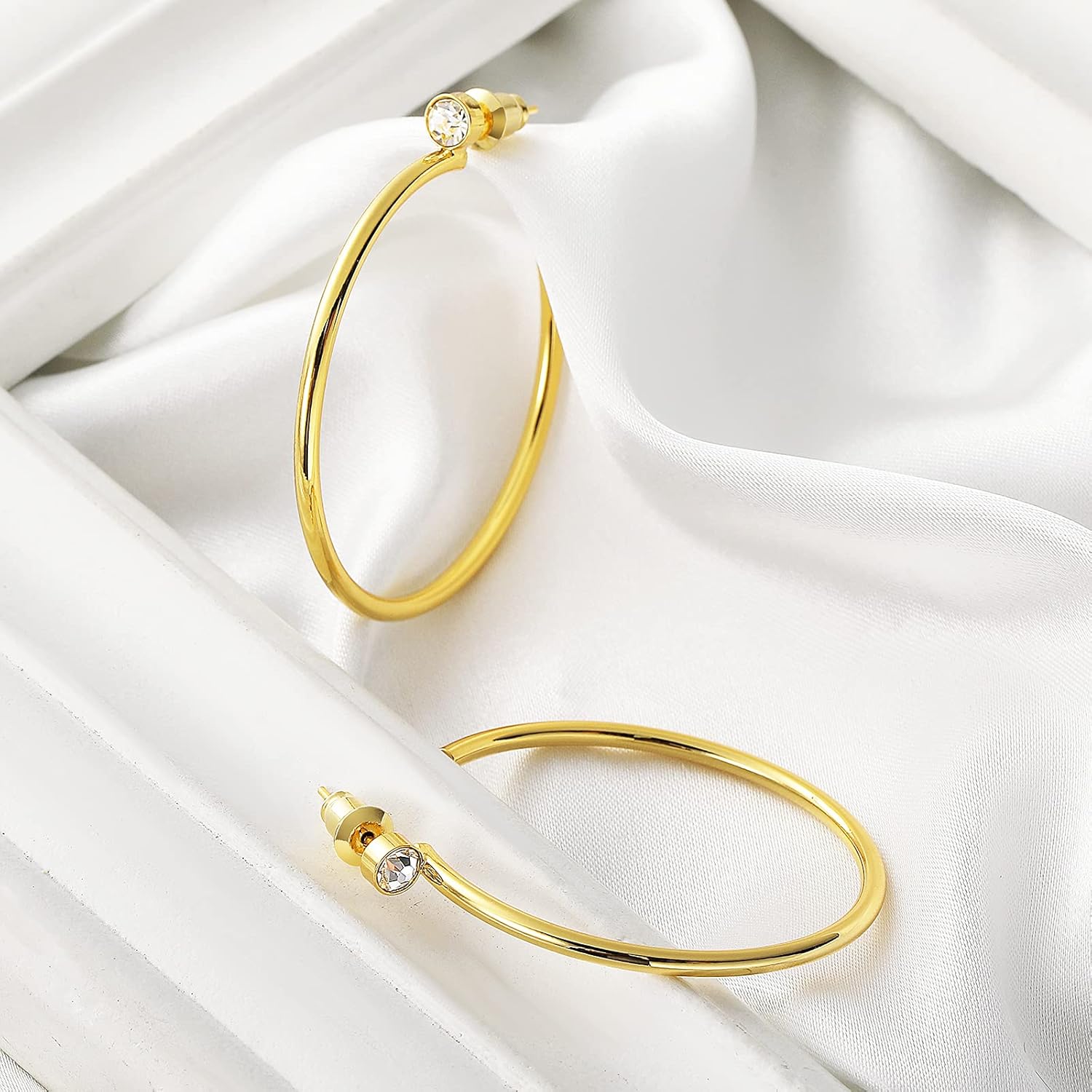 Gacimy 14K Gold Plated Hoop Earrings for Women 14K Real Gold Plated, 925 Sterling Silver Post CZ Earrings for Women - Image 9