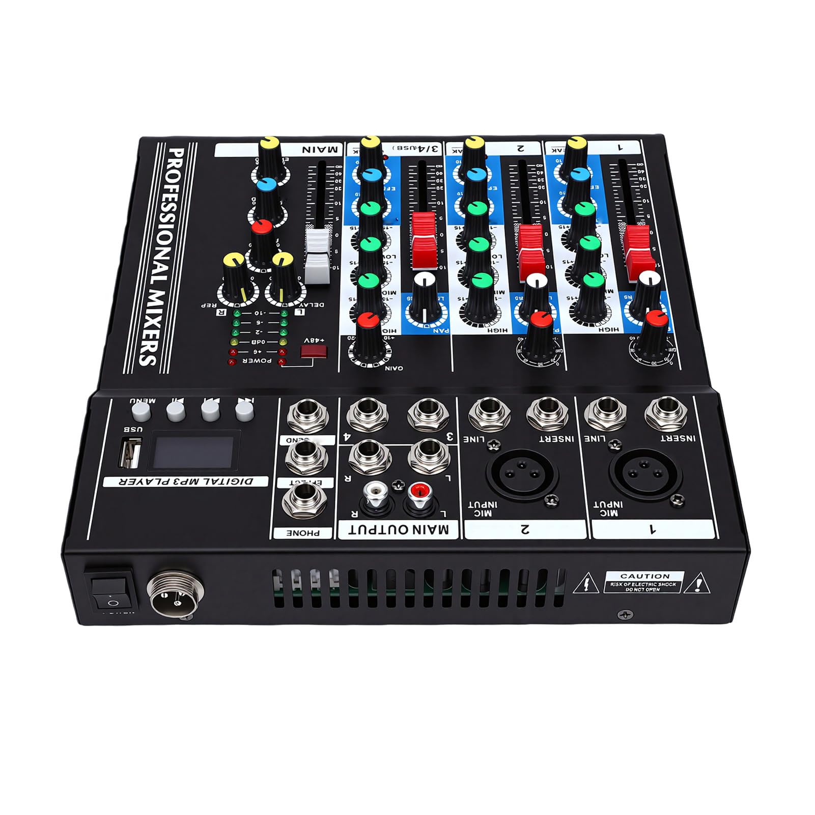 Fafeicy 4-kanałowy Mikser Audio DJ Kontroler Dźwięku Konsola Miksująca z Bluetooth 48V Zasilanie Phantom do Nagrywania w Studiu Występów na żywo
