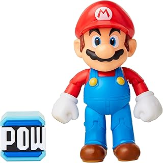 Super Mario Collectible Mario 4" Poseable Articulated Action Figure with POW Accessory