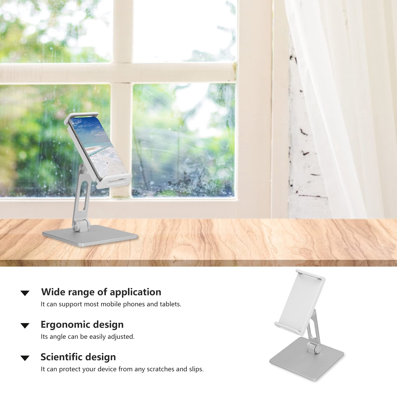 Uniwersalny aluminiowy stojak PH, Ergoesnomic regulowany uchwyt z antypoślizgowym krzemem, idealny kąt widzenia do smartfonów/tabletów