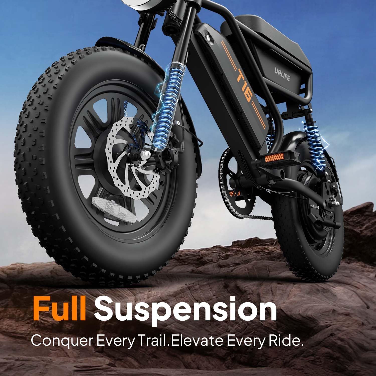 URLIFE Electric Bike for Adults/Teens, 1000W Peak Motor Electric Dirt Bike, 48V 13AH E-Bike, Up to 60 Miles Range, 16" Fat Tire Off-Road Electric Bike, UL 2849 Certified