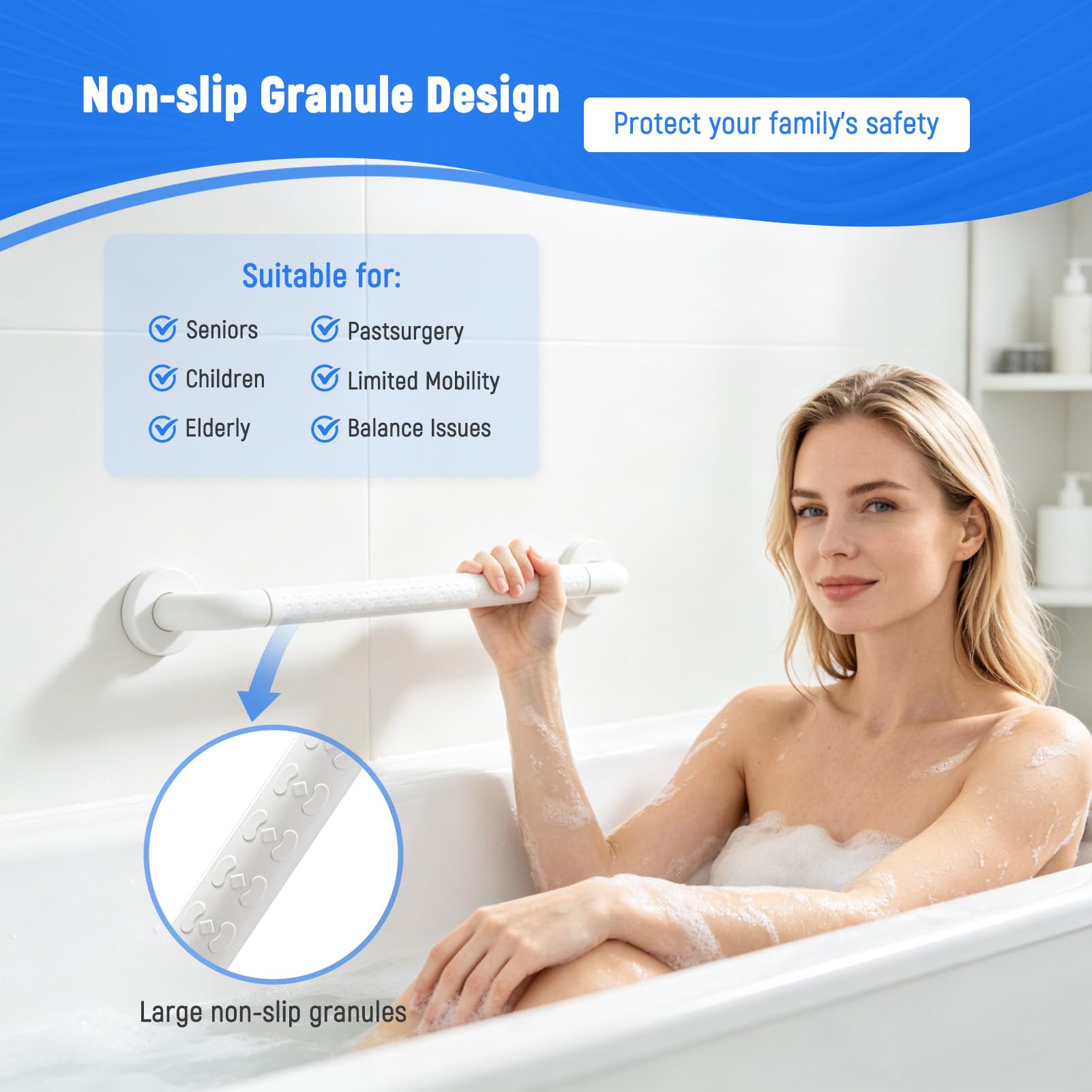 Fanwer Confezione da 2 maniglioni anti per bagno, in acciaio inox bianco, supporto di sicurezza per anziani, bambini e disabili (70 cm)