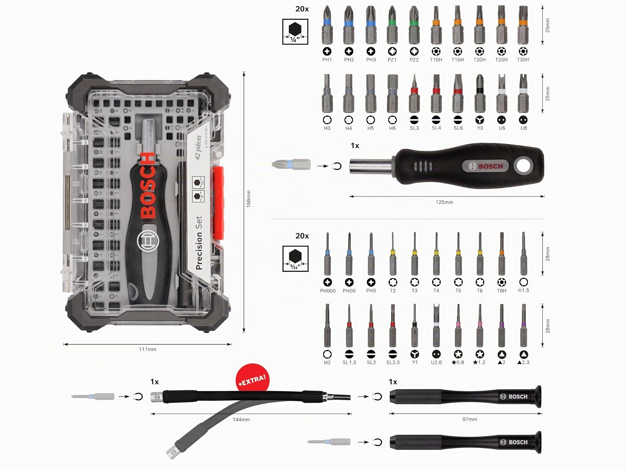 Jeu d'embouts de vissage PB SDB Set Bosch, 42 pièces