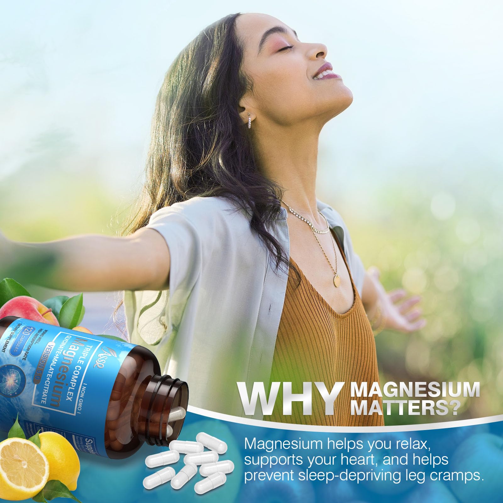 ASSR Triple Magnesium Complex - 300mg Pure Ocean Magnesium Glycinate & Magnesium Malate & Magnesium Citrate for Sleep, Energy, and Relaxation Support, High Absorption, Vegan, Non-GMO, 120 Capsules — Amazon image 6