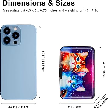 Credit Card Holder Small RFID Blocking Wallet Business Metal Slim Mini Aluminum Hard Case for Women Men, Colorful Cute Cats, S, Minimalist, Compact, American