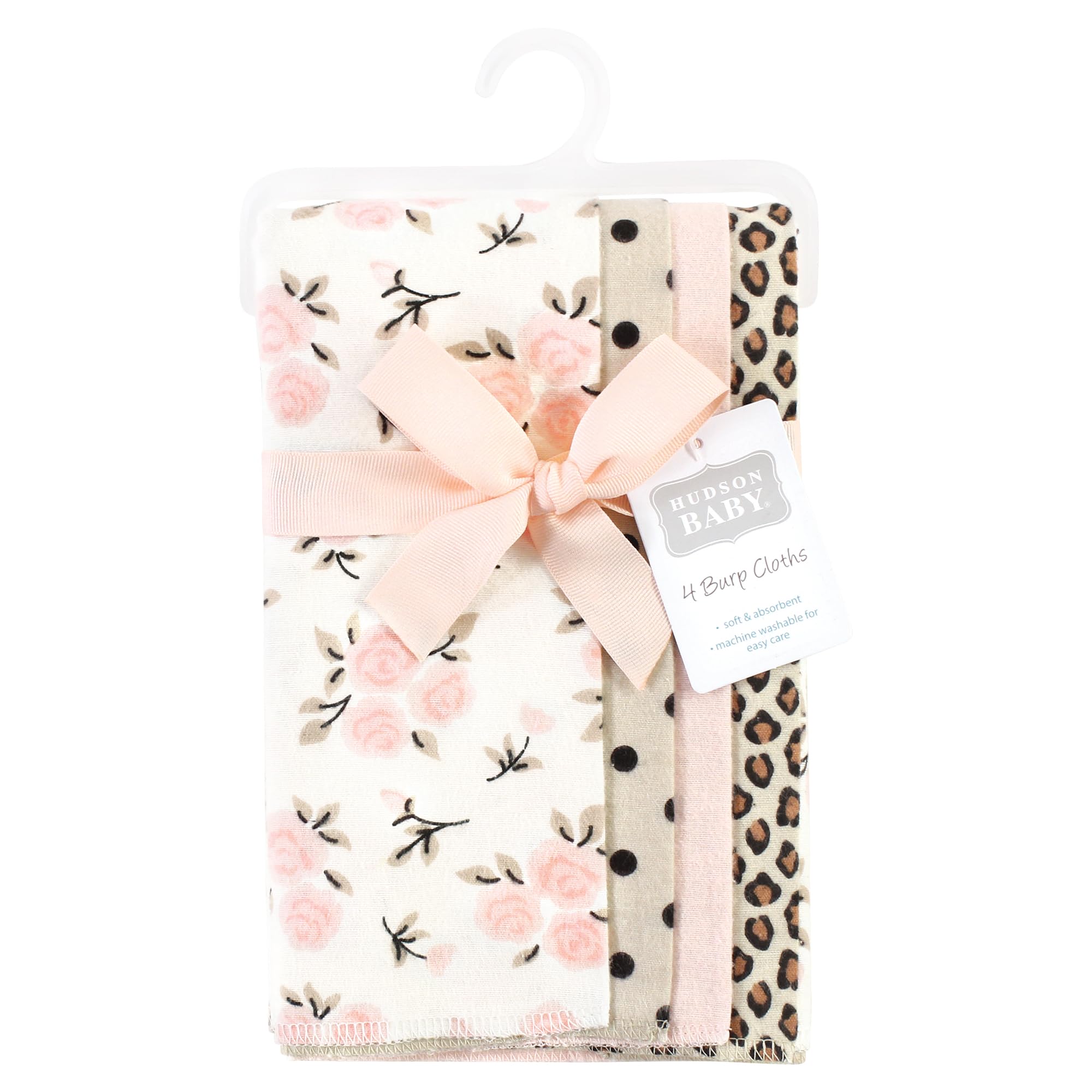 Hudson Baby Cotton Flannel Burp Cloths, Neutral Pink Floral 4 Pack, One Size