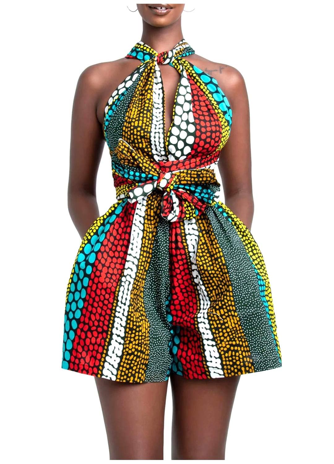 Segreto Mono de mujer con estampado africano, para manualidades, multiuso, traje de verano, pantalones cortos, holgado, casual