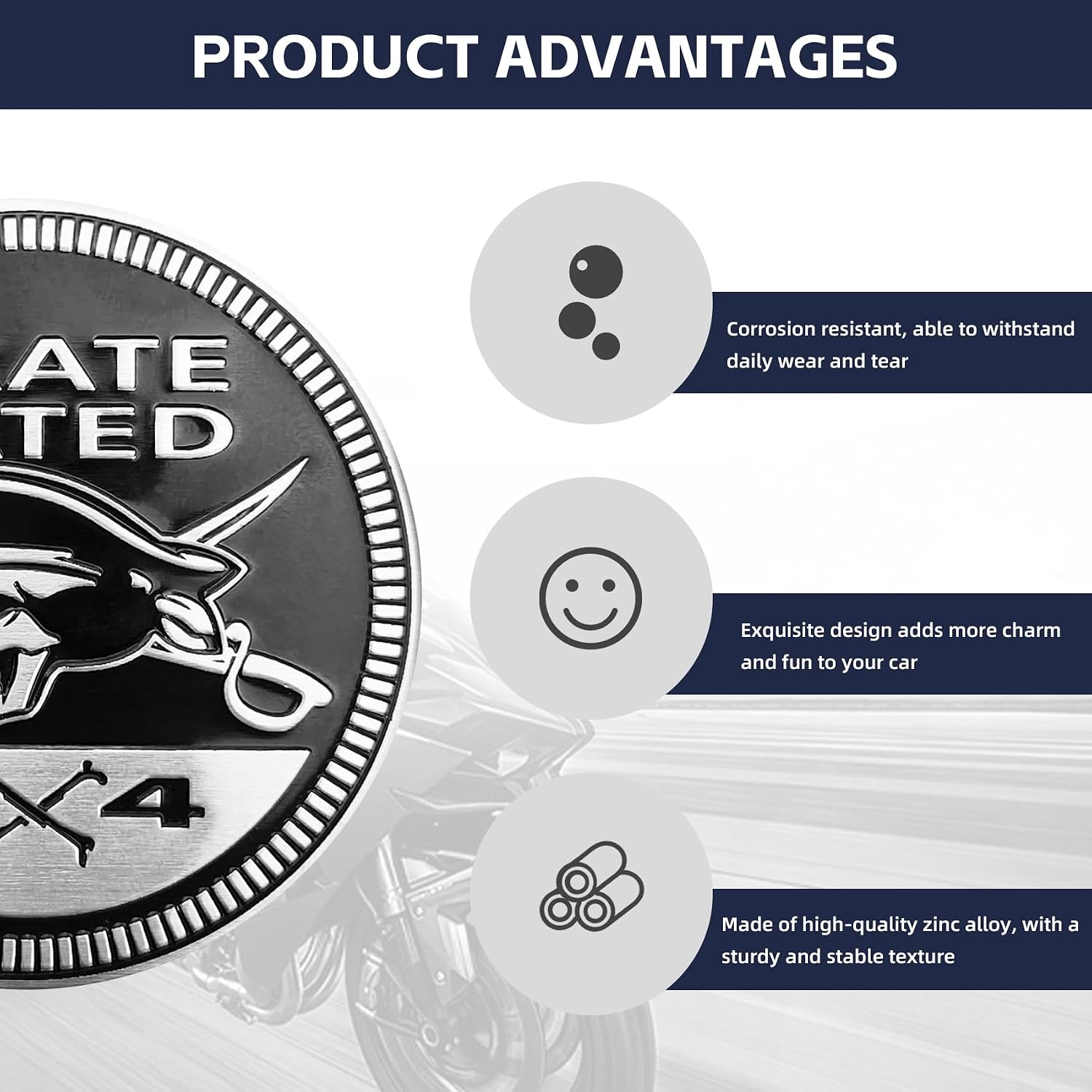 Pirate Badge Rated Metal Car Badges, 3D Round Emblem Decals for Jeep Wrangler Vehicles, Trucks, SUVs image 4
