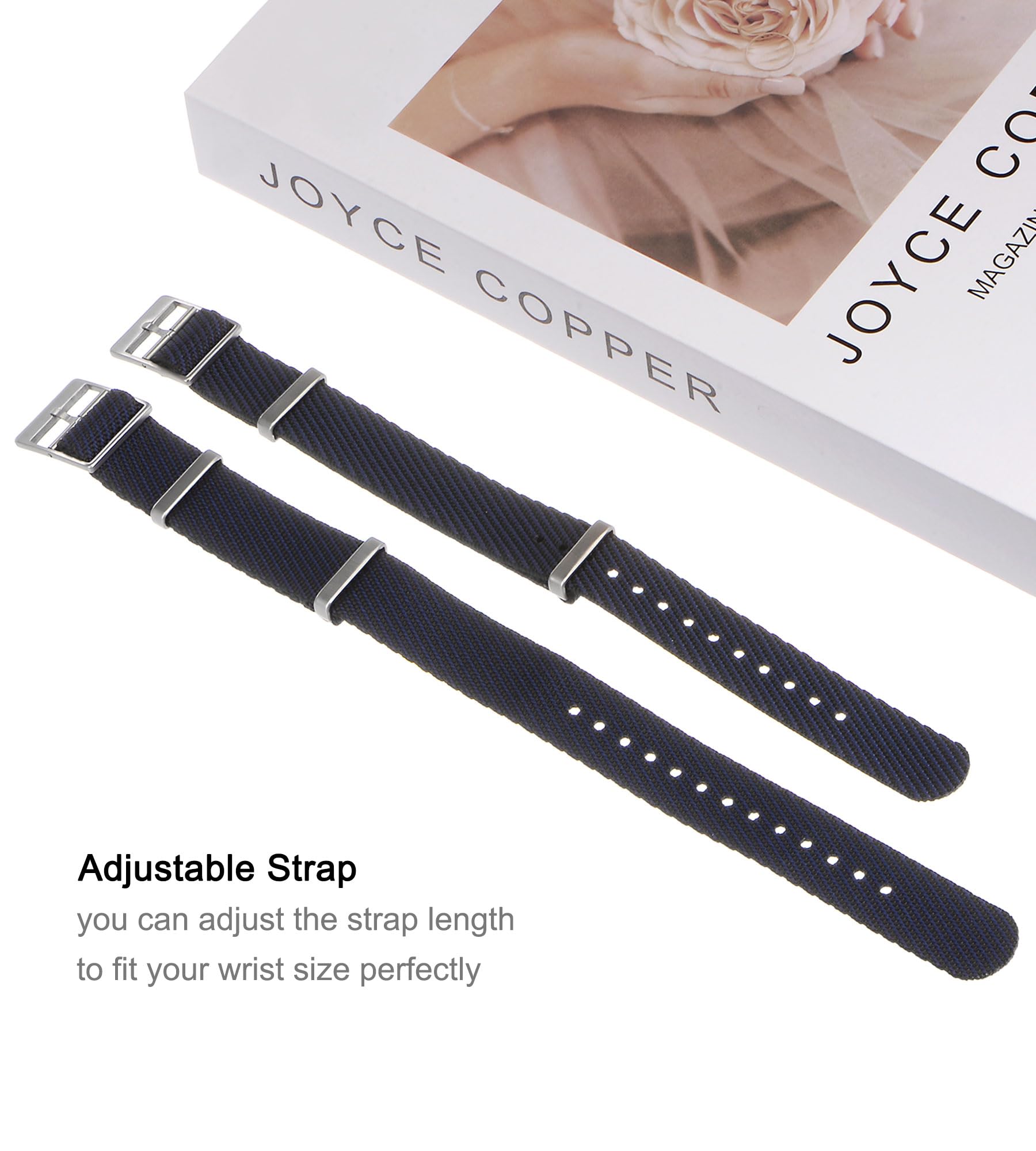 HARFINGTON One-piece Watch Band 22mm Width Slip-Thru Nylon Watch Strap for Men and Women, Soft and Comfortable Single-Layer Canvas Watchband, Black Blue