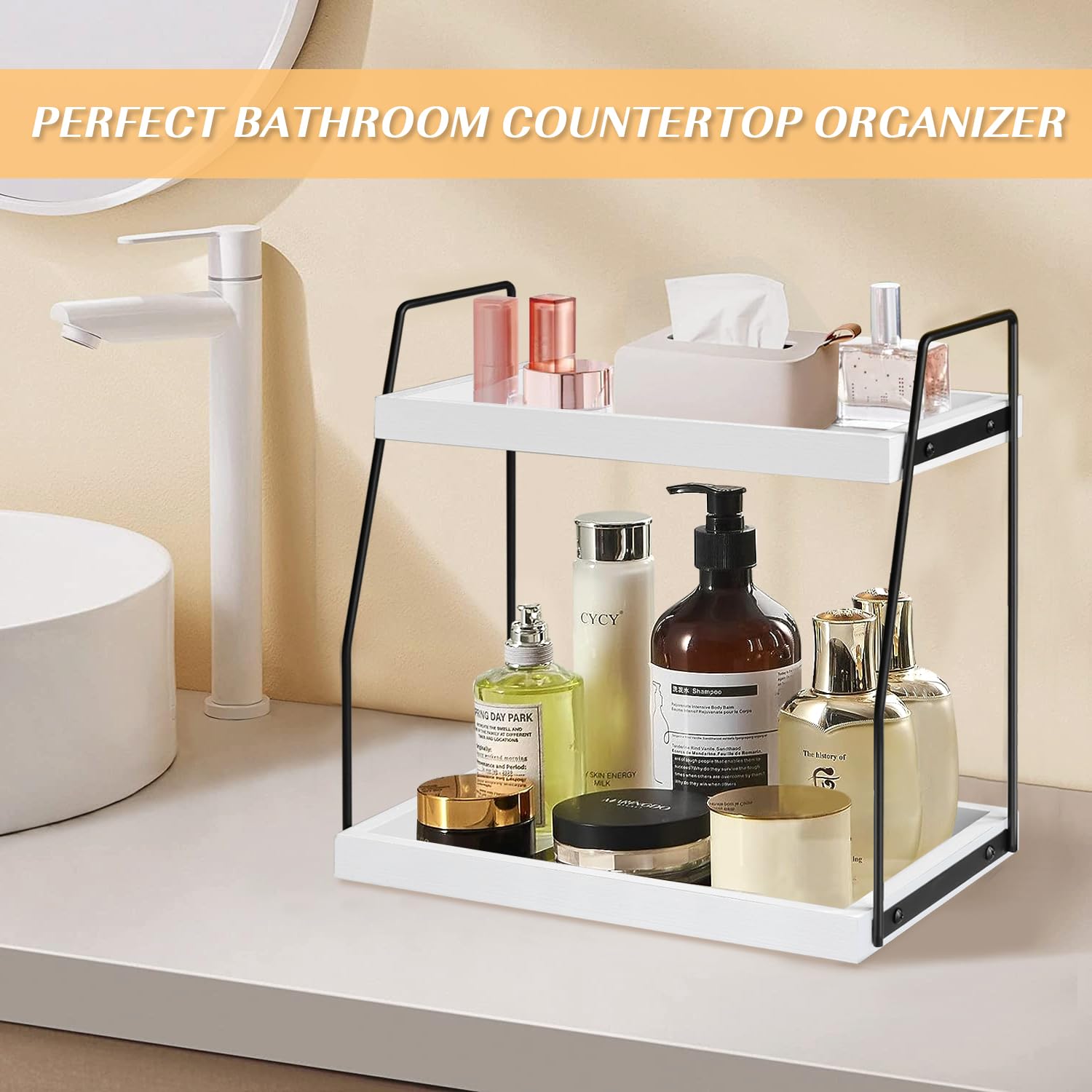 Amazon.com: Lzhevsk Bathroom Countertop Organizer, White Wood