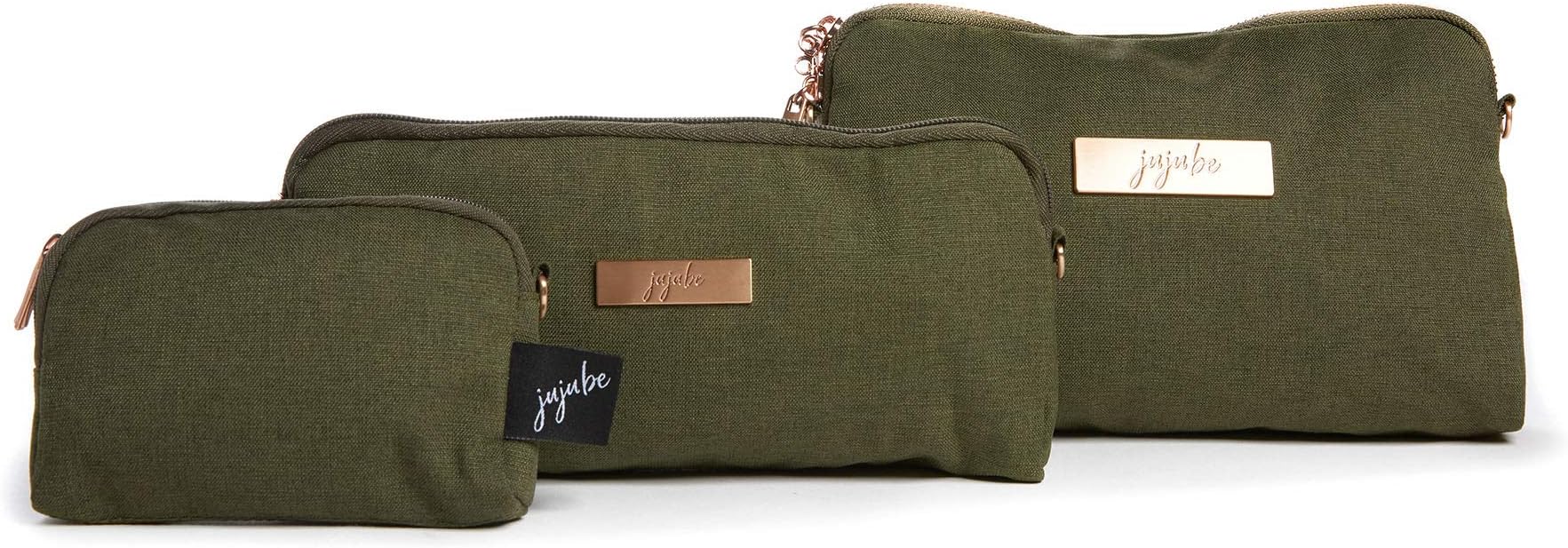 JuJuBe Be Set Pouches for Organization, Pretty Travel Toiletry Bag Set for Women, Stylish Party Clutch, Makeup Pouch Bag, Wristlet or Handbag, Diaper Bag Organization Pouches, Olive Chromatics