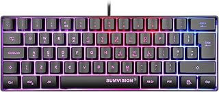 Sumvision Seeker Destroyer 60% Percent Pro Gaming PC Wired Mini Compact Keyboard Multi Coloured RGB LED Backlit Mechanical Feel Tenkeyless TKL USB Apple Mac Windows 11 UK Design Free UK Tech Support