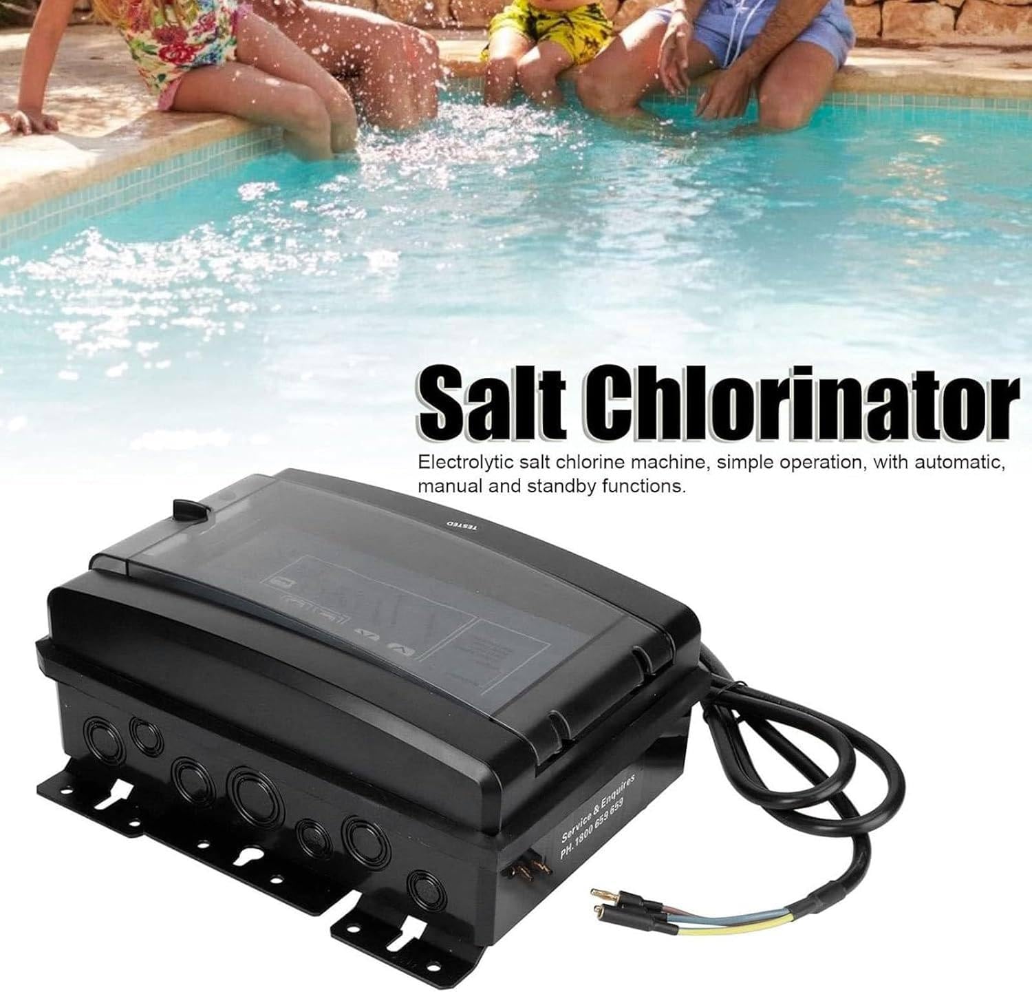 Clorador Salino Doméstico con Regulación Potencia,Sistema Cloración Fiable Que Opera Entre 10 Y 40℃,Estructura Duradera para Piscinas Enterradas Y Elevadas De Particulares 10g/H