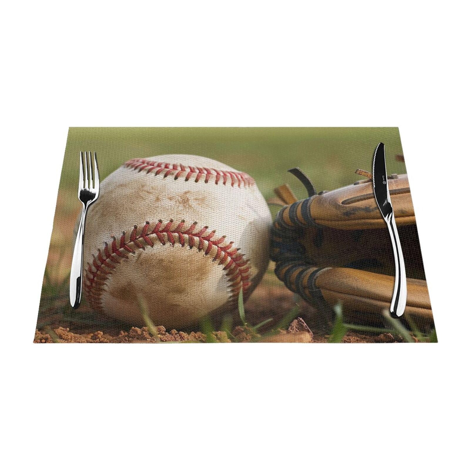 Baseball Printed PVC Placemat 1 PCS for Kitchen Dining Table Heat-resistand Washable Table Mats 18x12 in